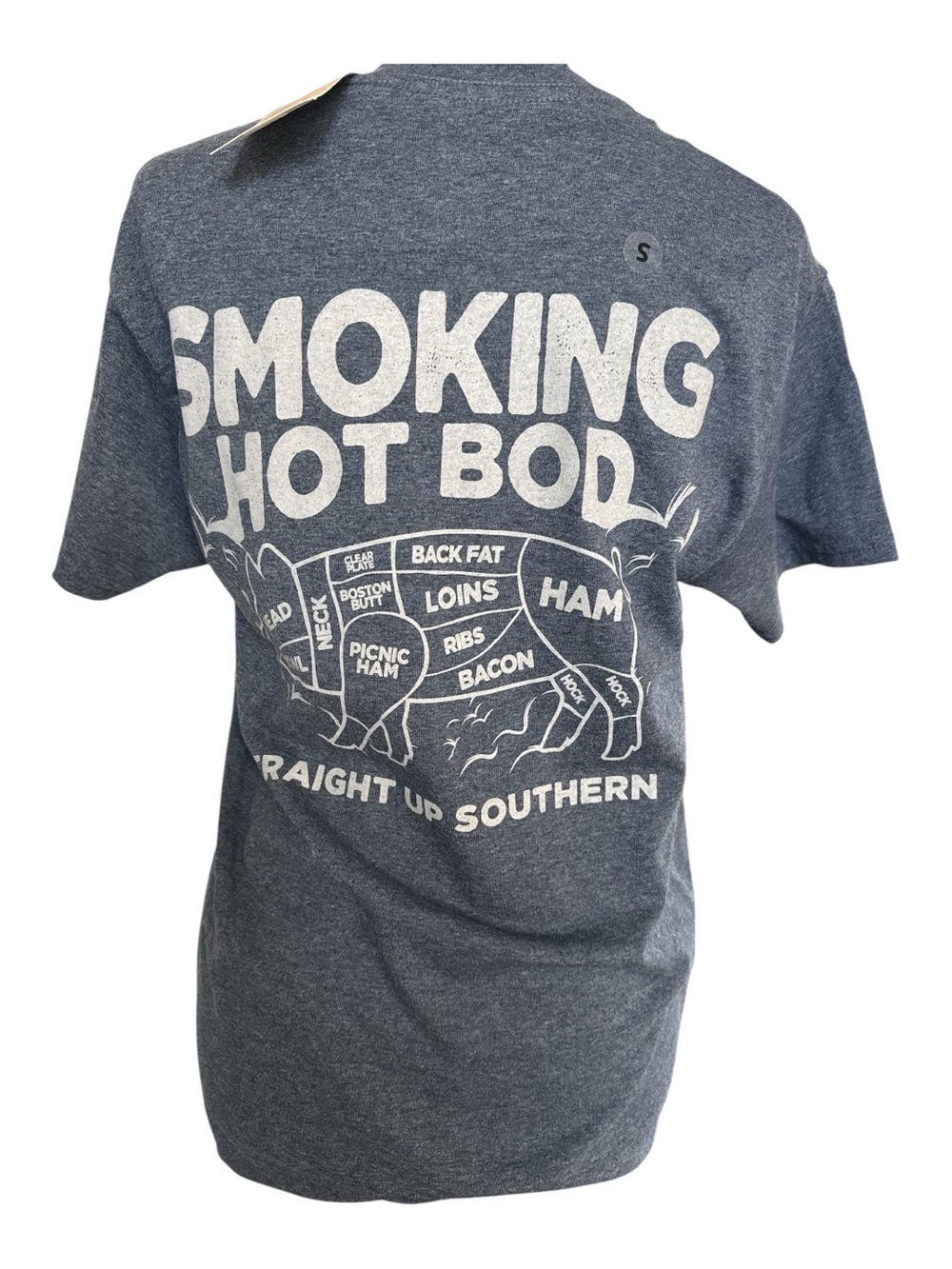 Straight Up Southern S Graphic 'Smoking Hot BOD' Pig Diagram Tee Heather Navy